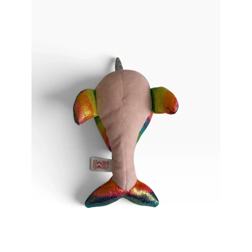 Ty Beanie Boos Nori Narwhal Rainbow Glitter Plush 9